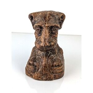 Vintage SyrocoWood Terrier Dog Bust Figurine Mid Century Syracuse NY Brown 6"